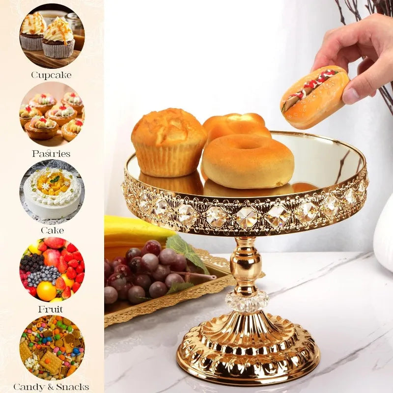 12 Pieces Gold Vintage Cake Display Stand with Crystal Edge