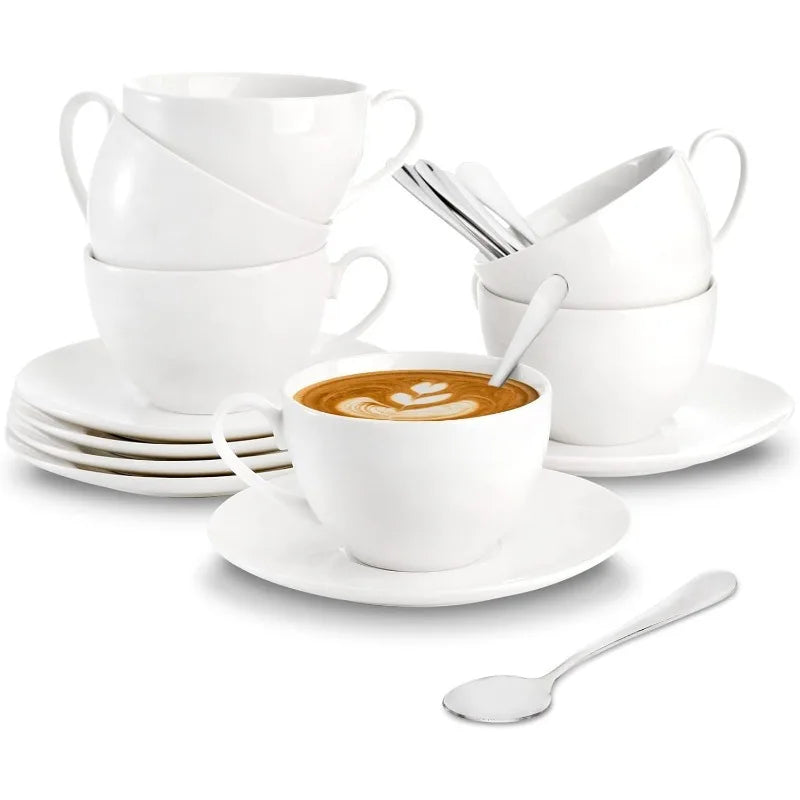 6 oz White Espresso Cups with Saucers and Spoons, Service for 6