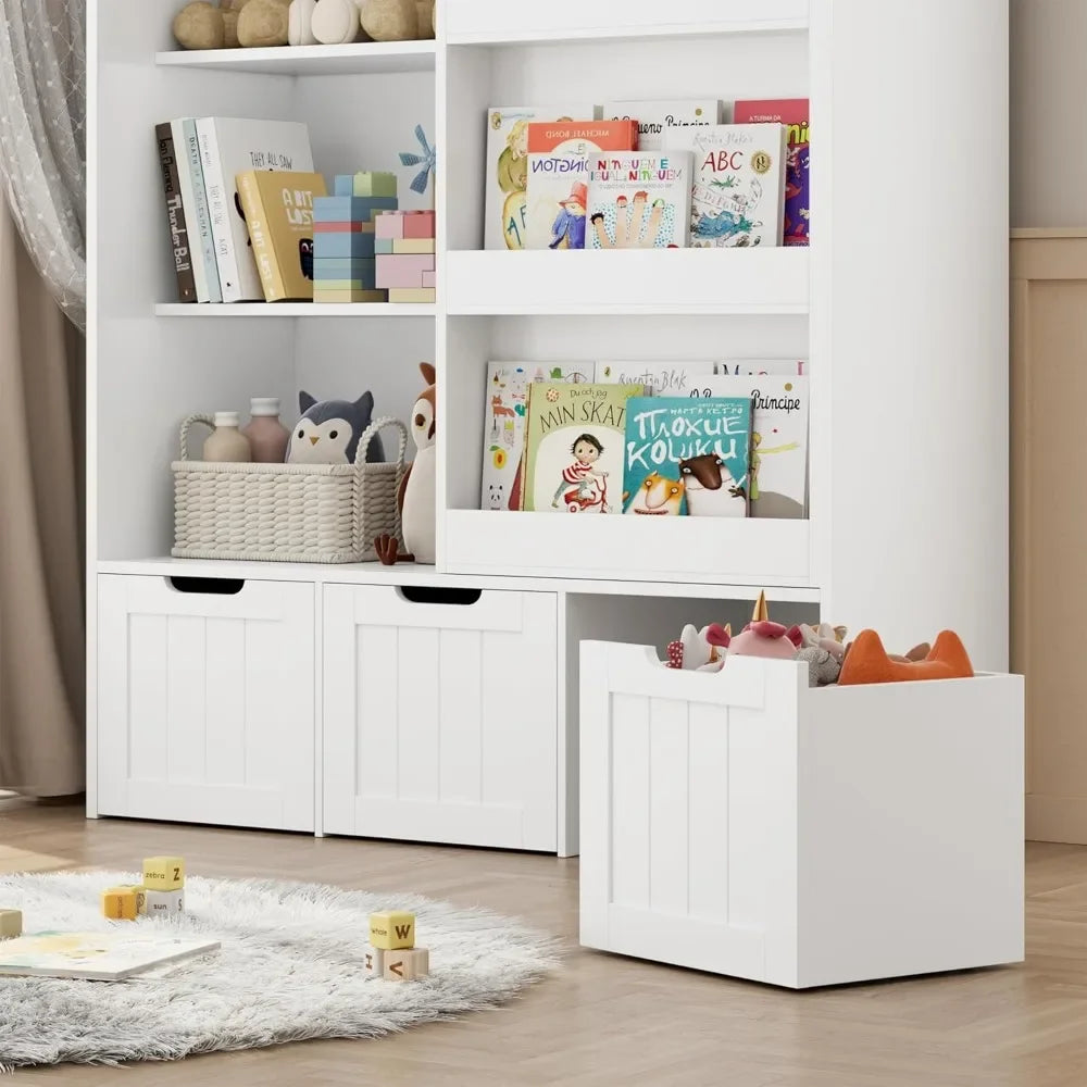 Toy Storage Organizer with Sliding Book Shelf