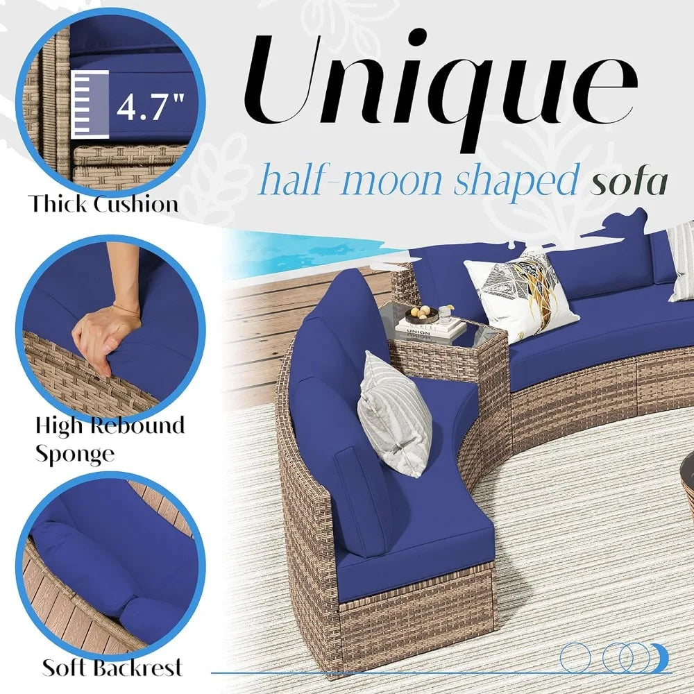 Half-Moon Round Sectional Outdoor Sofa Set