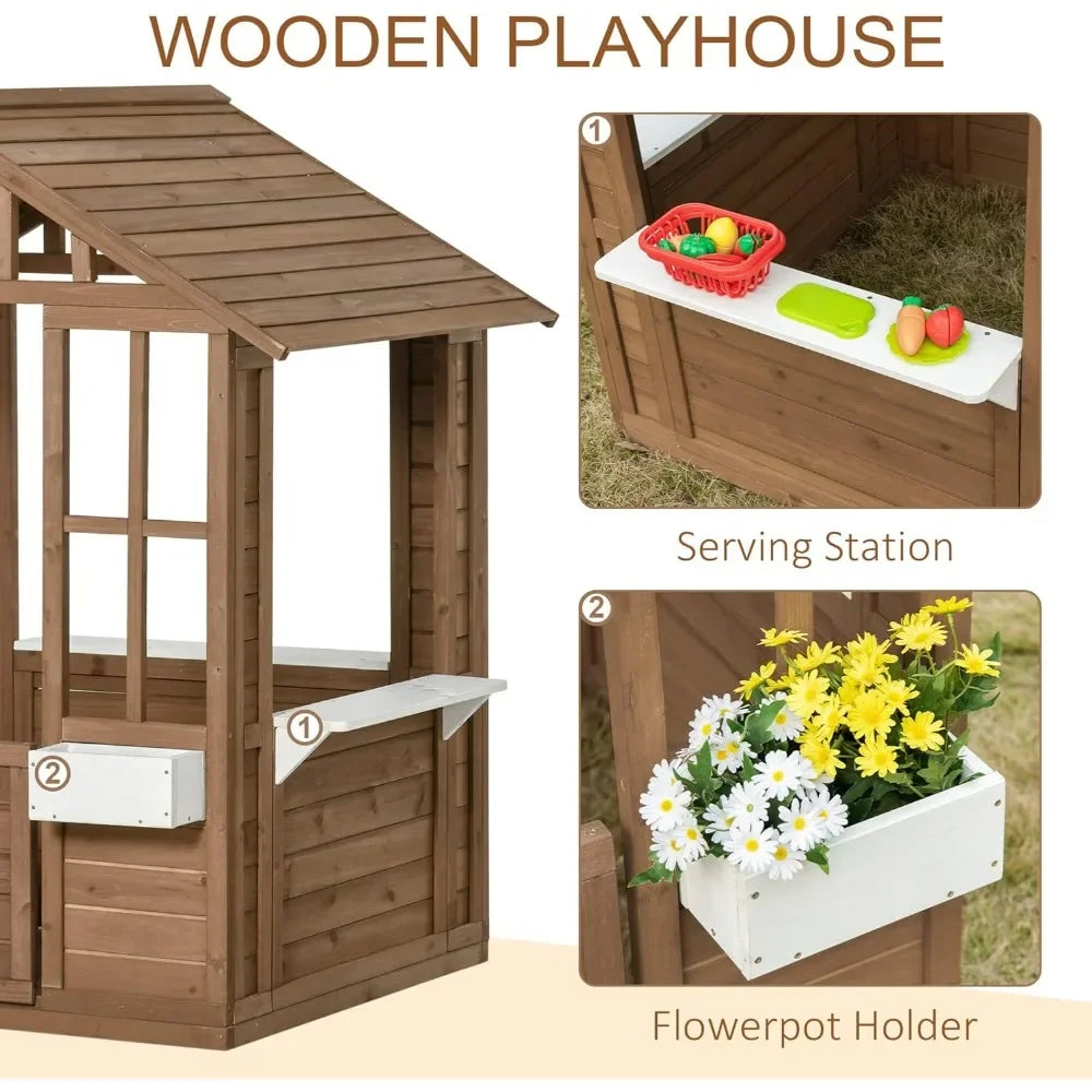 Kid's Outdoor Garden Games Cottage Wooden Playhouse