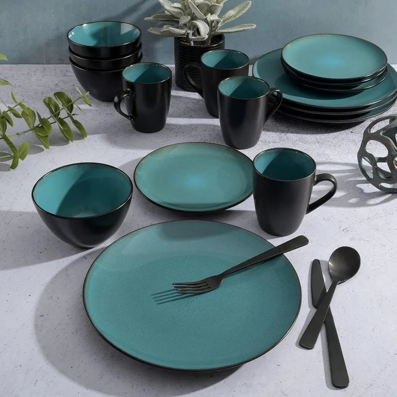 Round Reactive Glaze Stoneware Dinnerware Set, Service for 4 (16pc)