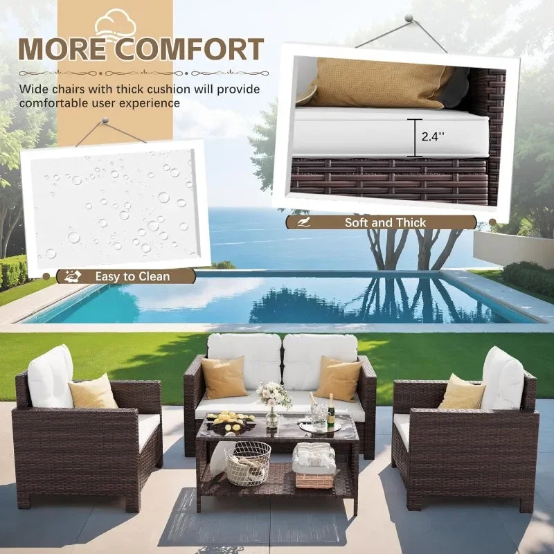 4 Piece Wicker Rattan Patio Conversation Sofa Set