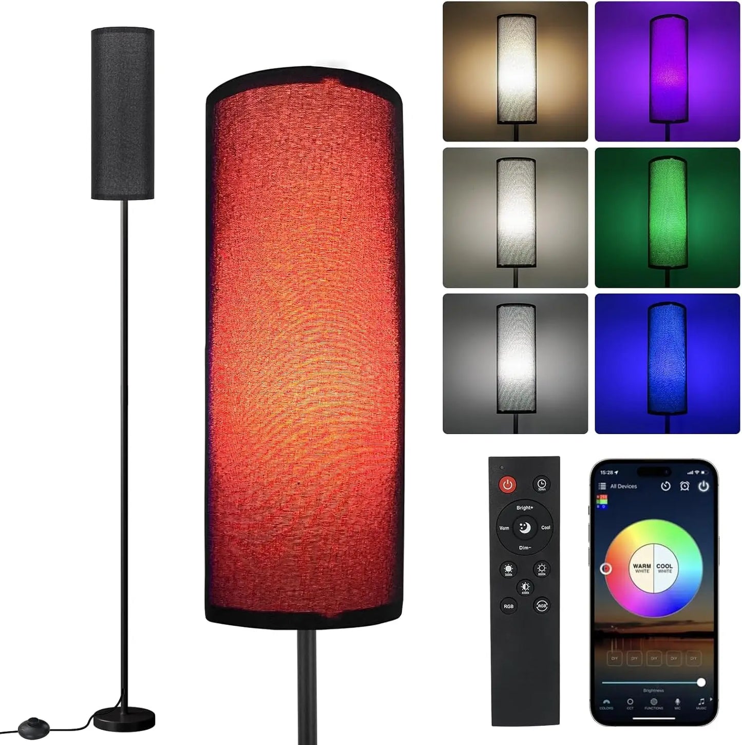 Dimmable 3 Colors Temperature, Modern Floor Lamp with Remote