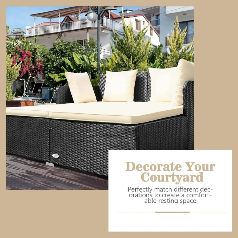 Outdoor Wicker Rattan Patio Daybed with Padded Cushions