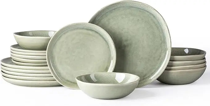 Handmade Reactive Glaze Plates and Bowls Set, Highly Chip and Crack Resistant