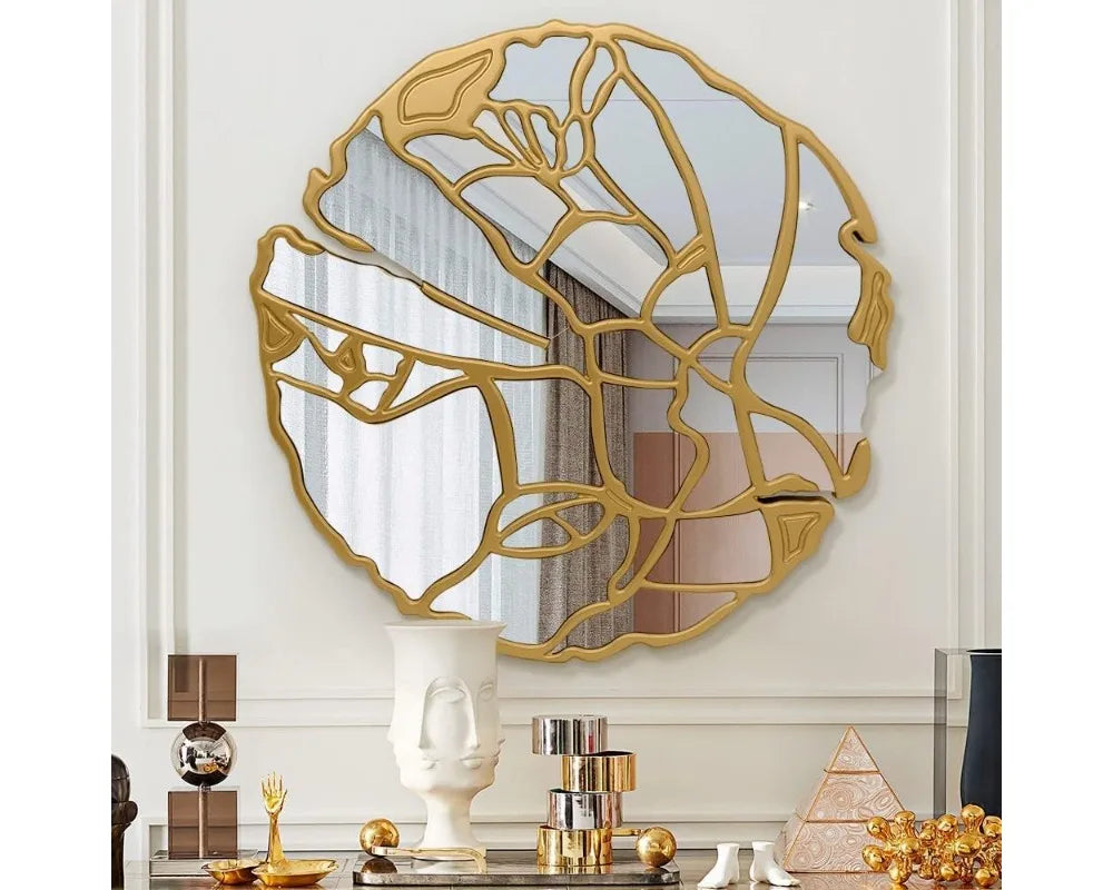 31.5'' Round Irregular Frame Gold Wall Mirror