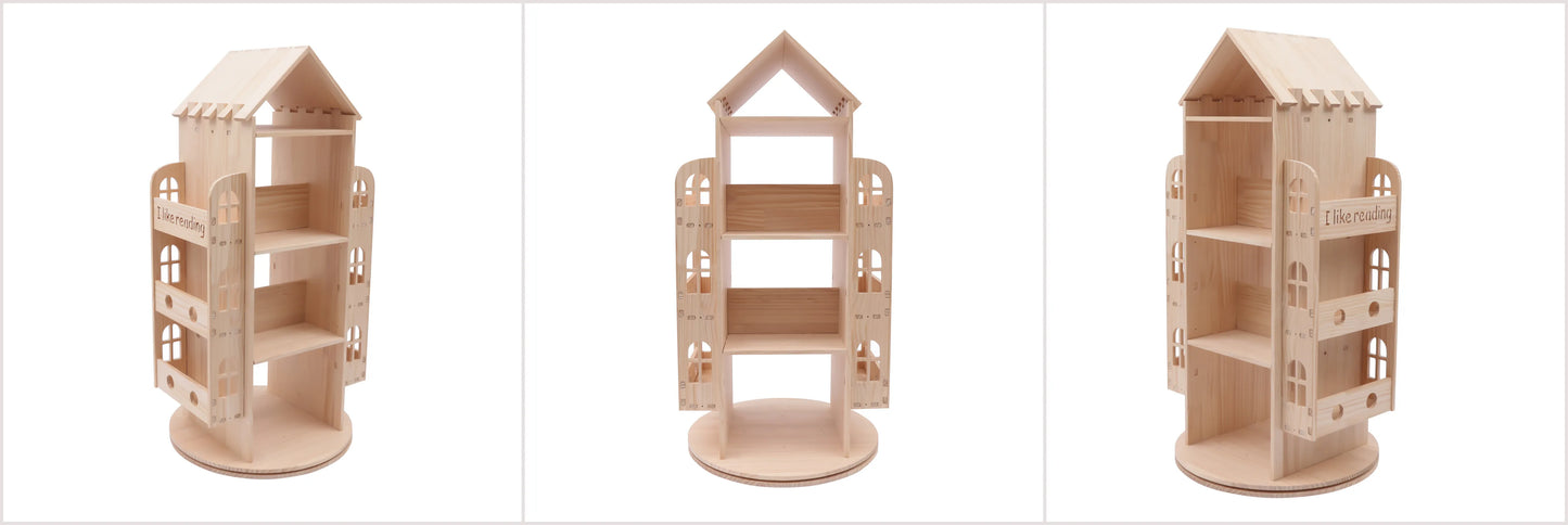 Wood 360° Rotating Bookshelf Display Stand for Kids