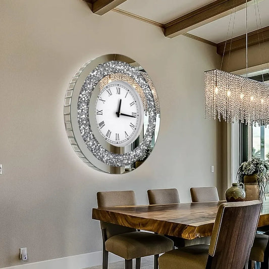 Large Crystal Sparkling Diamond Mirror Wall Clock