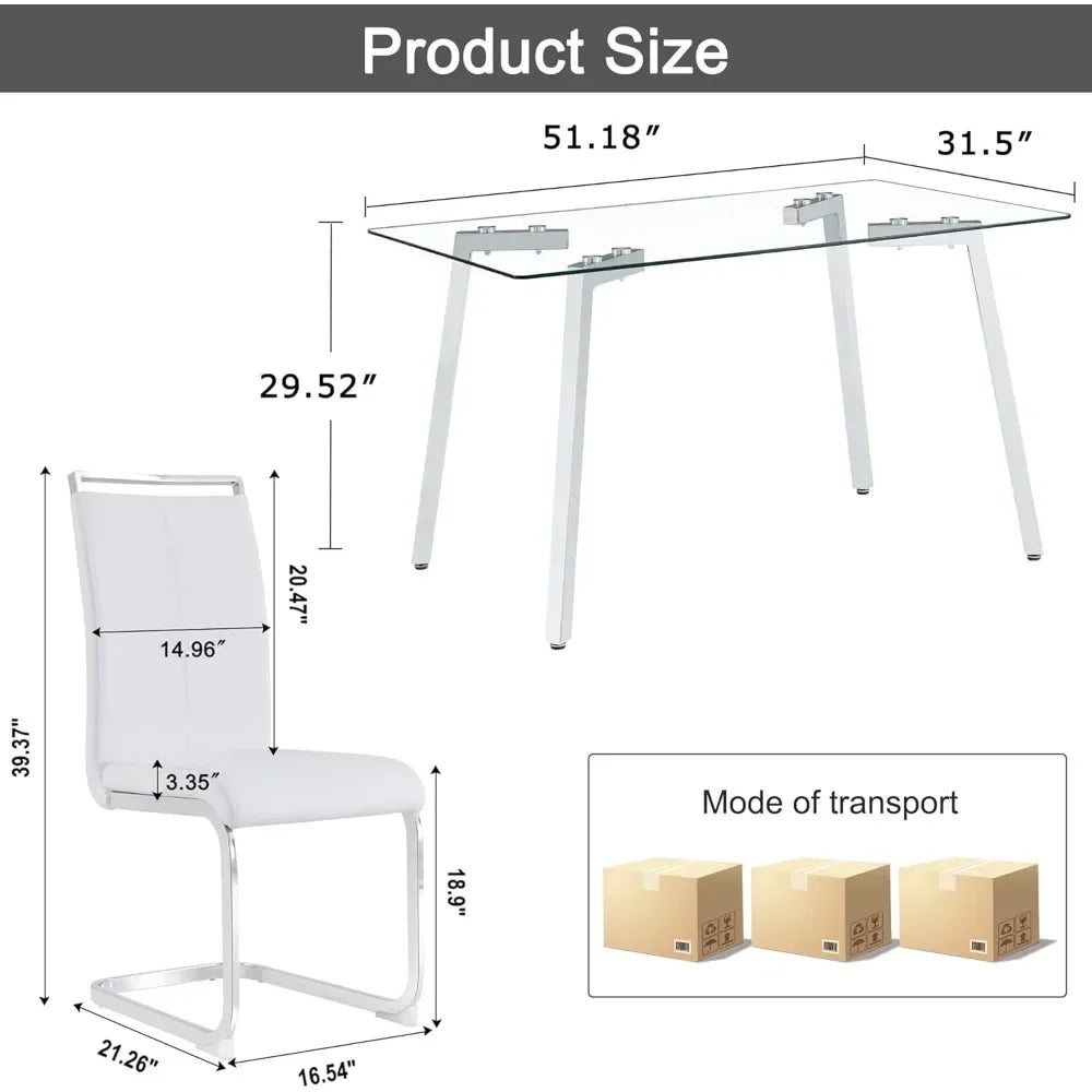 Rectangle Dinner Table with 4 White Leather Kitchen Chairs