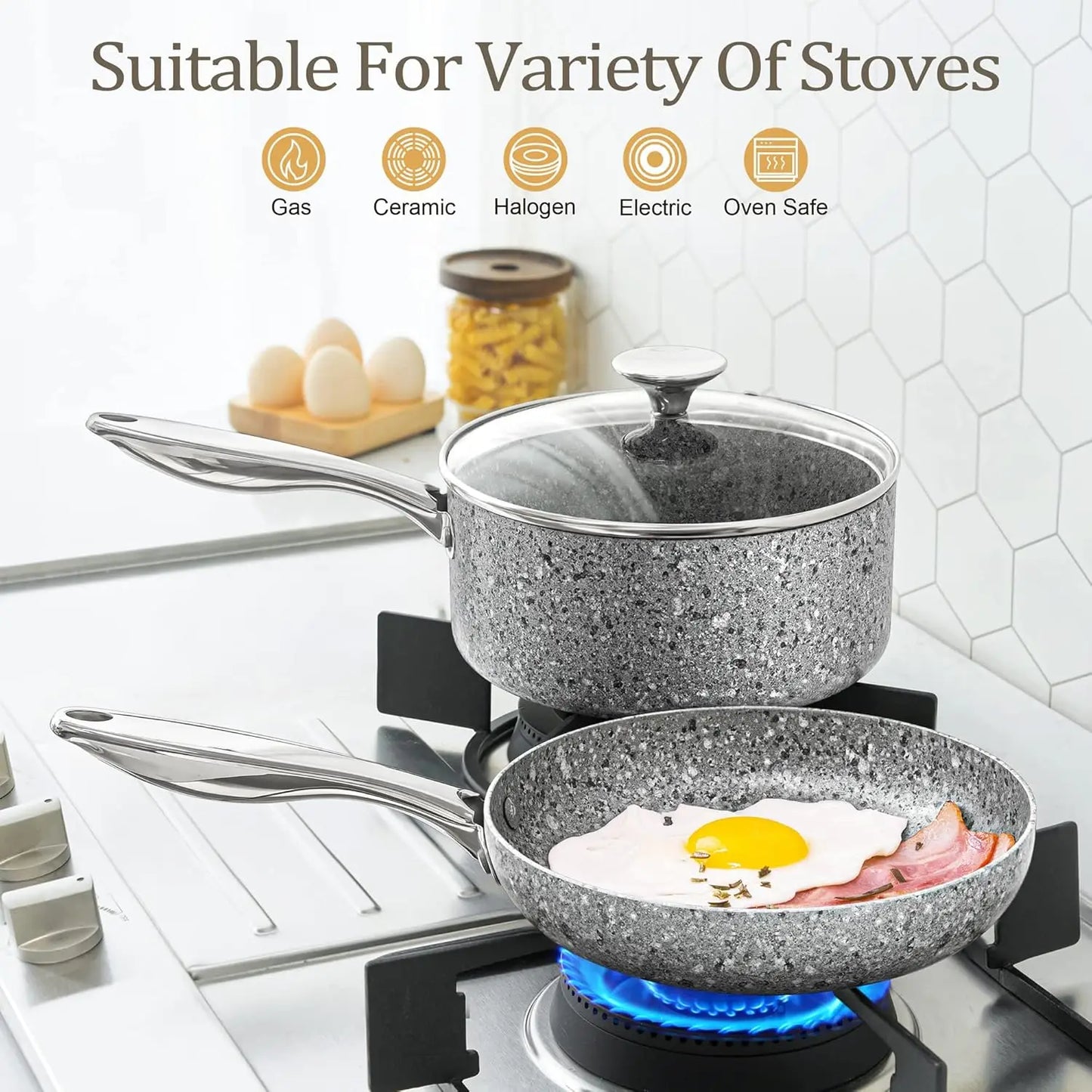 10 Piece, Stone-Derived Coating, Ultra Nonstick Cookware Set