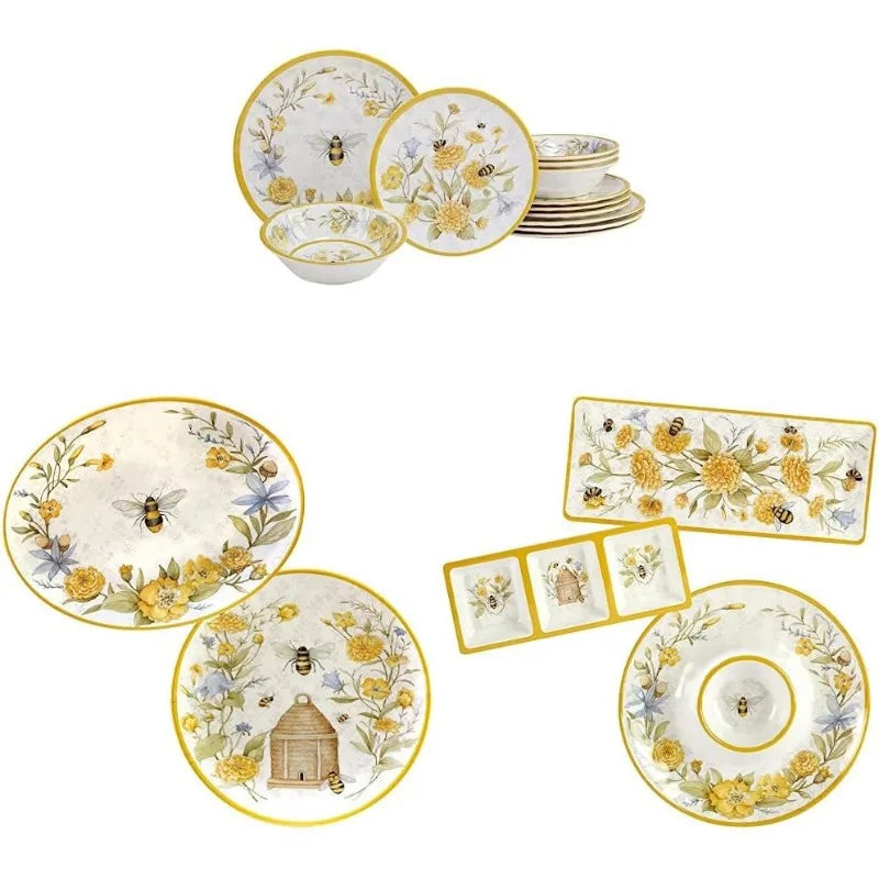 Bee Sweet 12 Piece Melamine Dinnerware Set, Service for 4