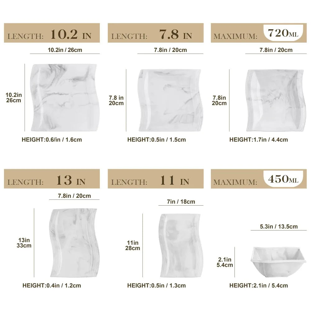 MALACASA FLORA 26-PIECE Nordic European Marble Gray Porcelain Tableware Set