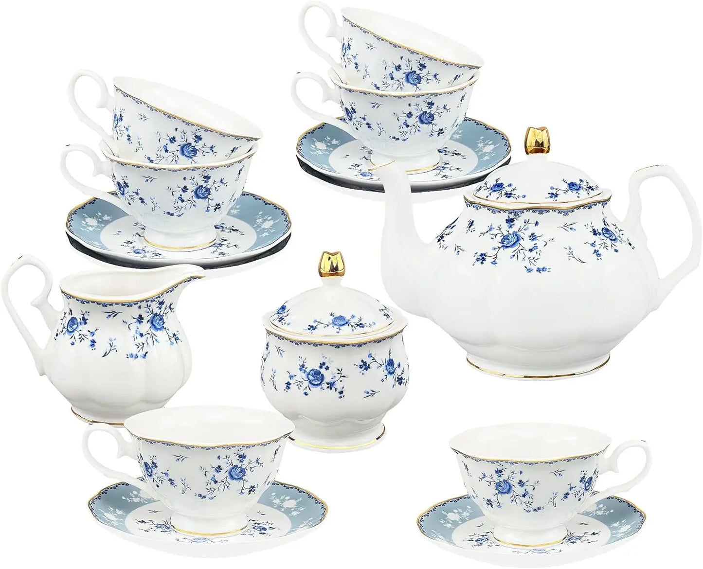 21 Piece Floral Porcelain Tea Set, for 6