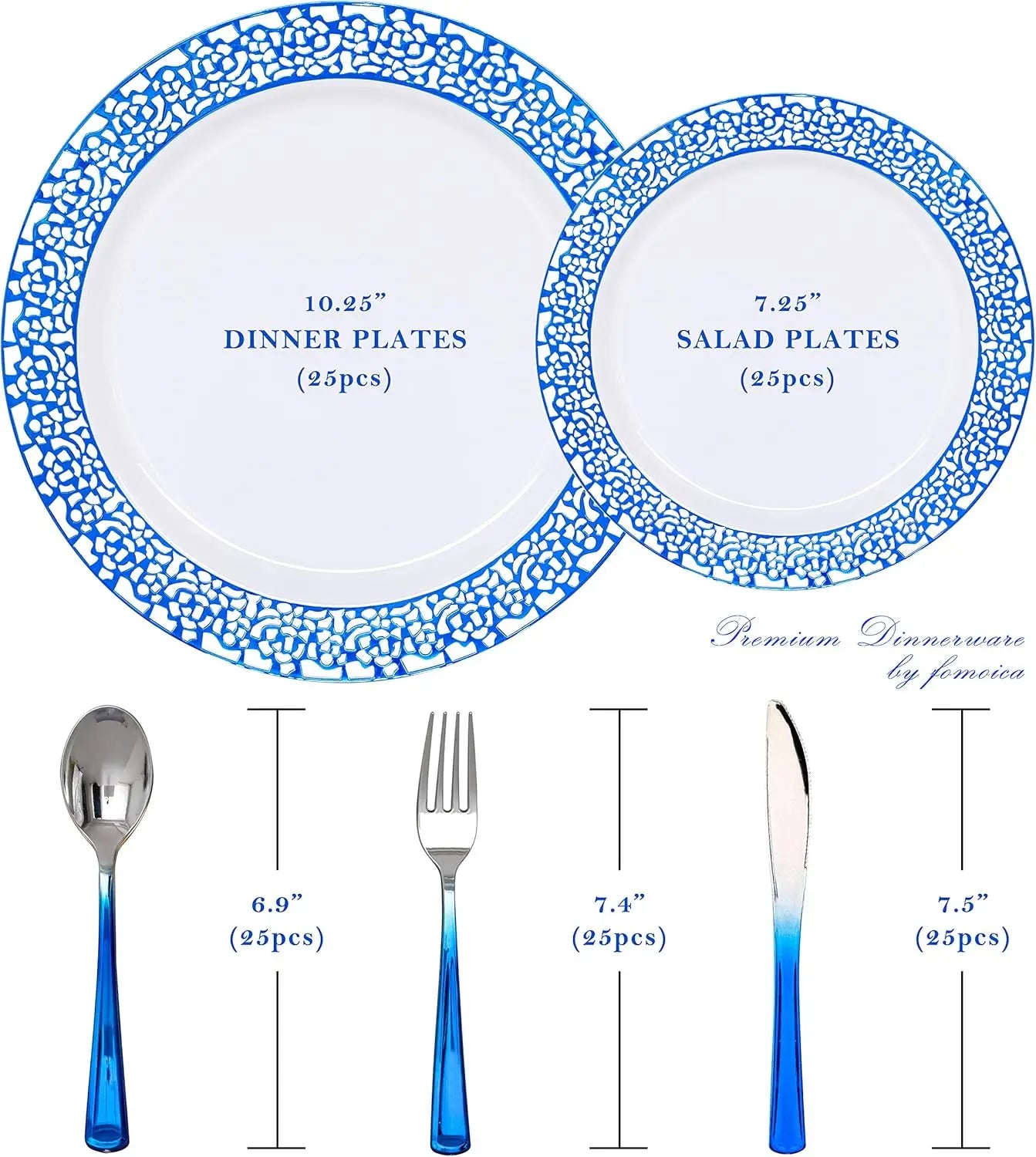 Royal Blue Plastic Plates And Blue Silver Silverware - 125 Pcs Disposable Premium Plastic Dinnerware Set – Reusable