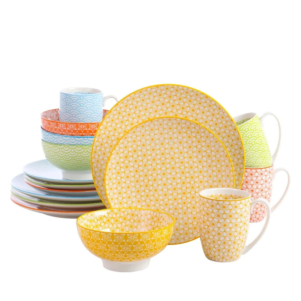 16 Piece Multi-Color Japanese-style Porcelain Dinnerware Set