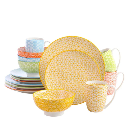 16 Piece Multi-Color Japanese-style Porcelain Dinnerware Set