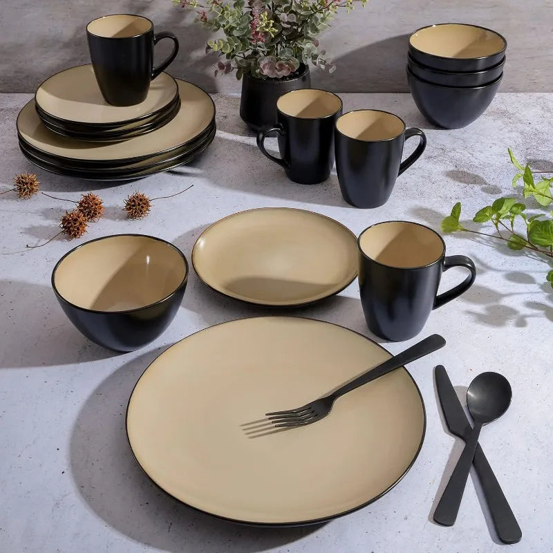 Round Reactive Glaze Stoneware Dinnerware Set, Service for 4 (16pc)