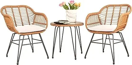 3 Piece Wicker Outdoor Bistro Set with Table & Cushions