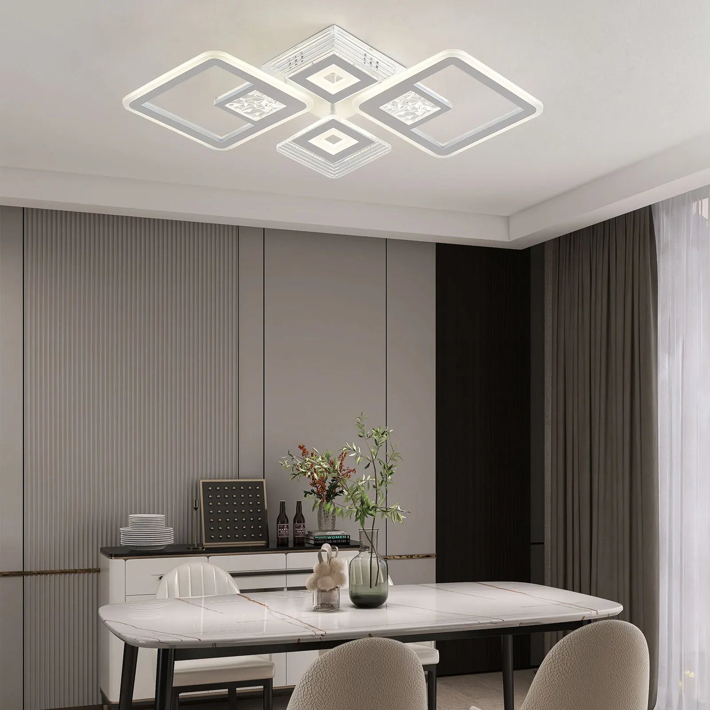 46W Modern Embedded Dimmable LED Acrylic Flush Mount Ceiling Light W/Remote Control