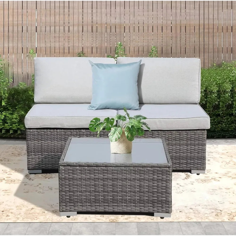 3PCS All-Weather PE Wicker Conversation Sofa Set