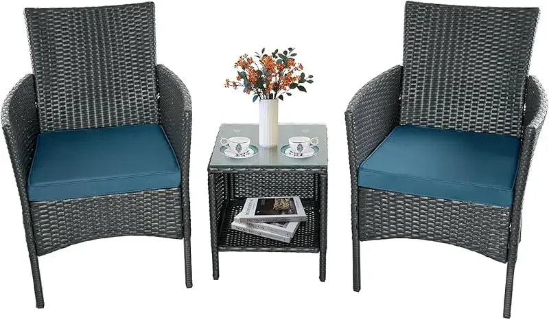 3-Piece Rattan Wicker Chairs with Table