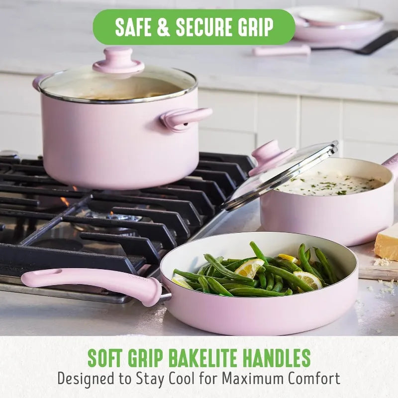 GreenLife- 16 Piece Soft Grip Healthy Ceramic Nonstick Cookware Set (Assorted Colors)