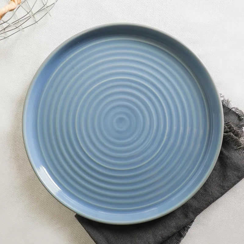 12-Piece Modern Stoneware Dinnerware Plates and Bowls Set for 4, Blue and Grey