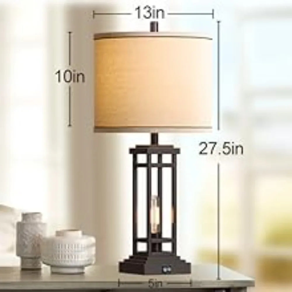 27.5 Tall Farmhouse Table Lamps with USB C + USB A Charge Ports, Set of 2