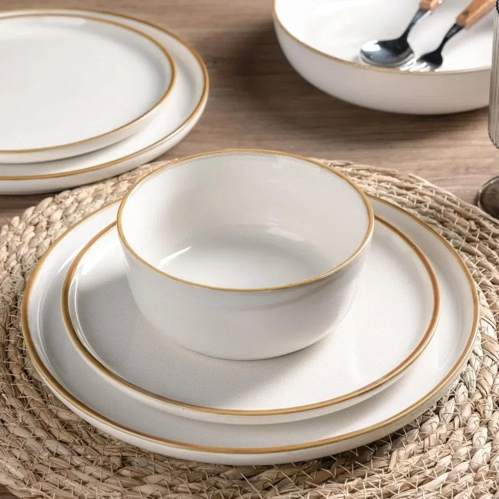 18 Piece Stoneware Plates and Bowls Sets, Chip and Scratch Resistant