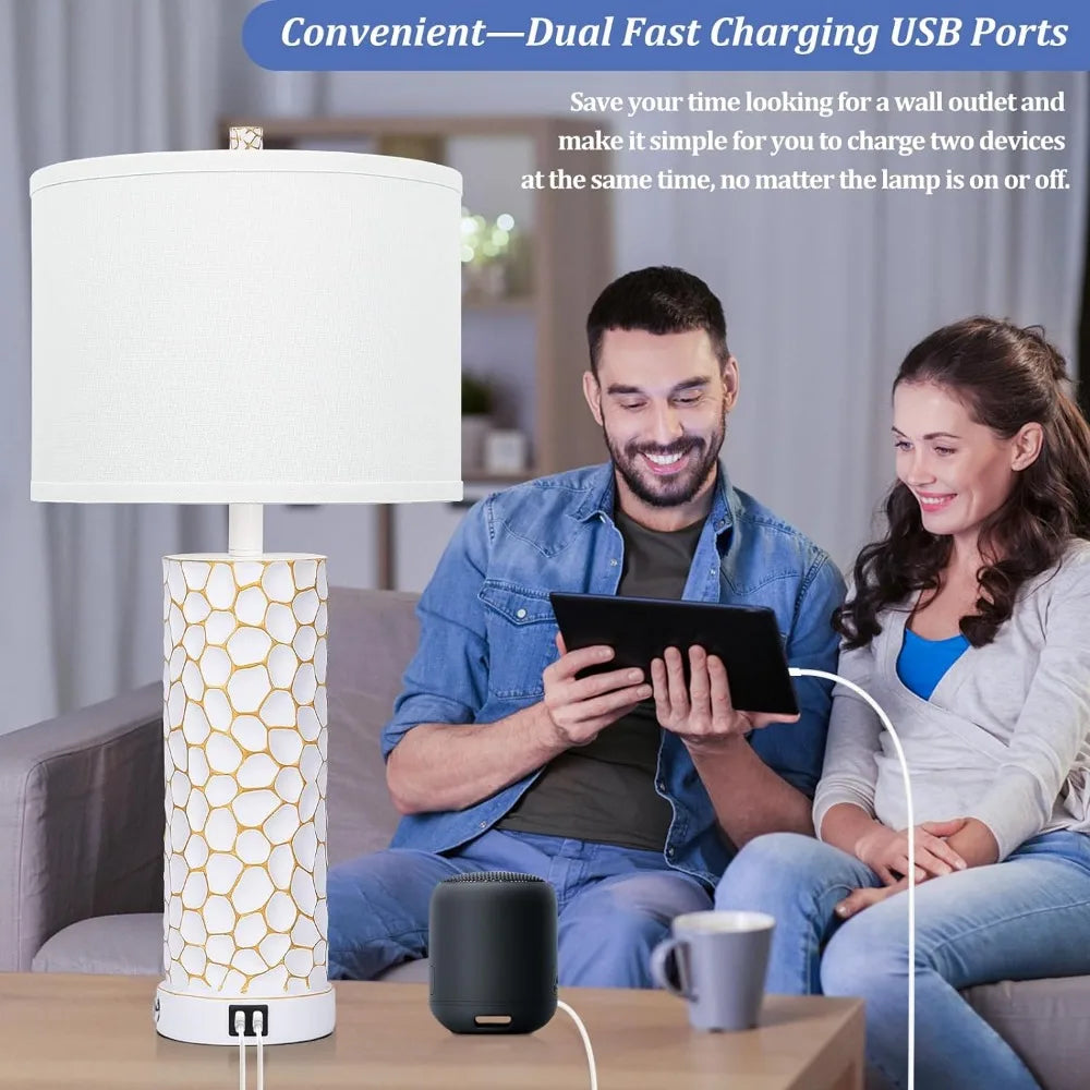 25” Tall Set of 2 Table Lamps with Dual USB Charging Ports