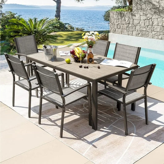 7 Piece Terrace Dining Outdoor Furniture Set with Weatherproof Table