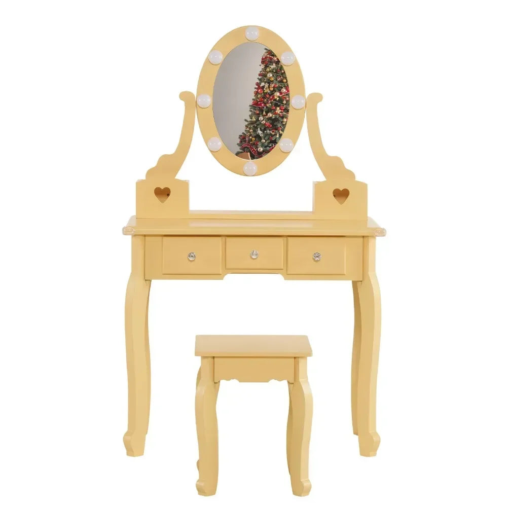 Kids' Mirrored Vanity and Stool Set