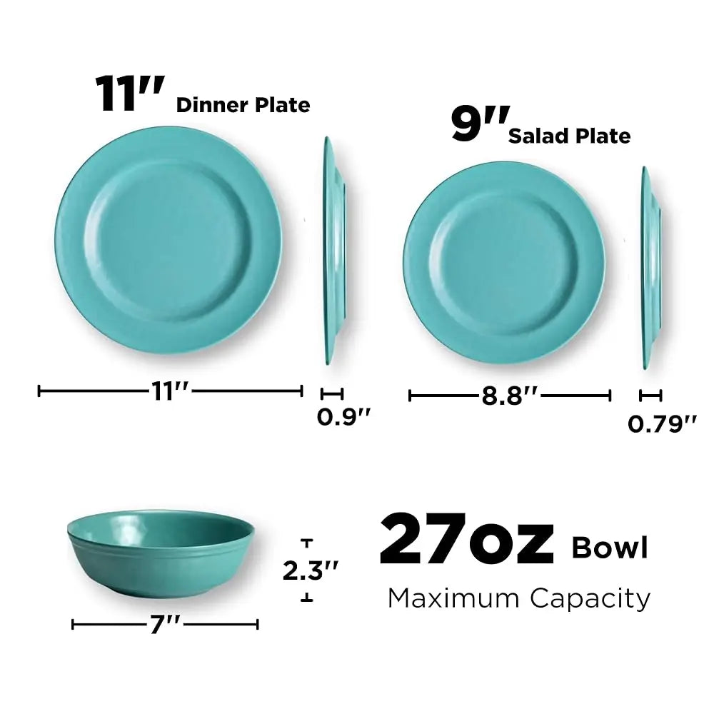 18-Piece Melamine Dinnerware Set, Teal