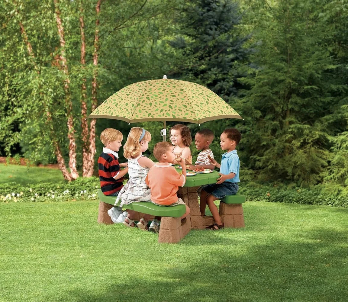 Kids Outdoor Picnic Table with Umbrella with Seating for 6