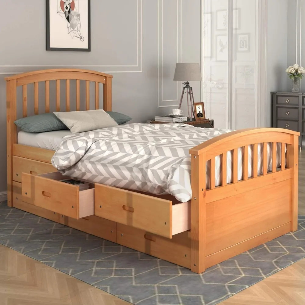 Solid Wood Twin Size Platform Storage Bed Frame