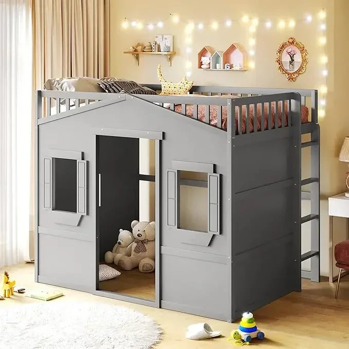 Twin Solid Wood Loft Bed Frame Playhouse