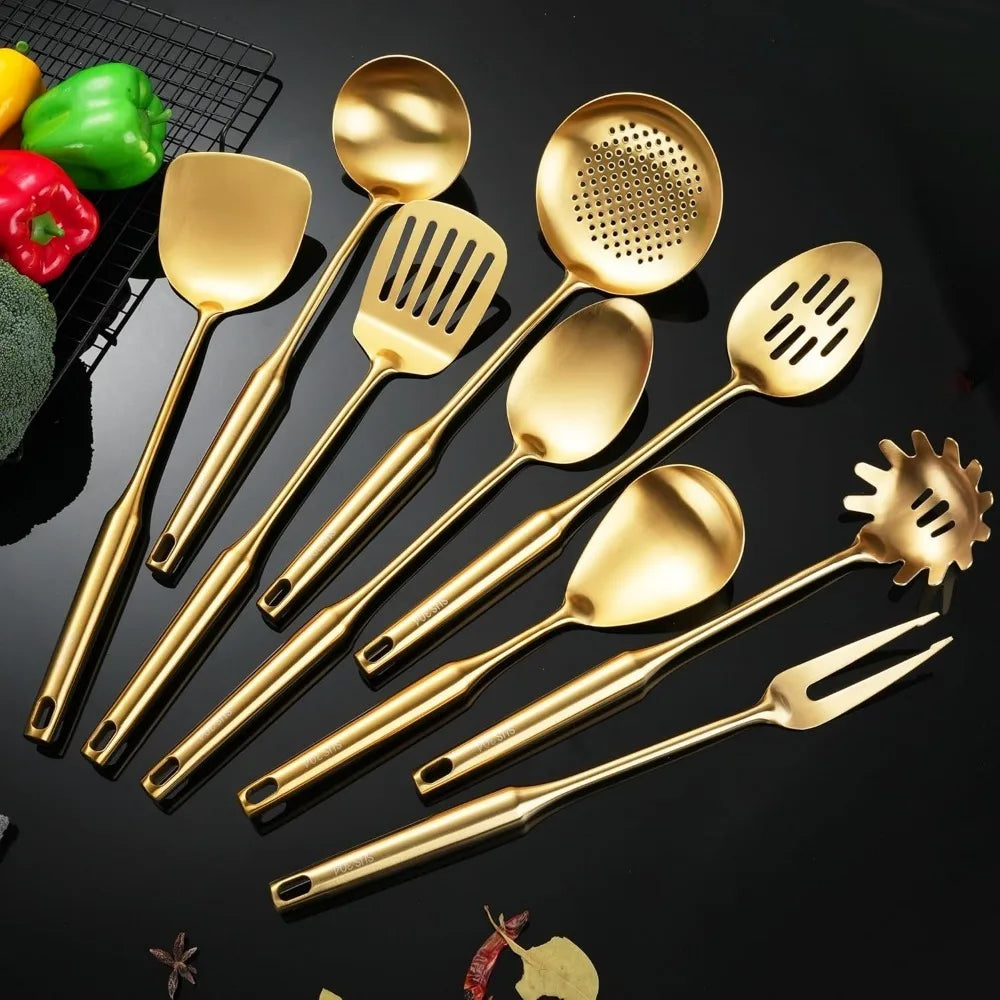 304 Stainless Steel Kitchen Utensils, 9 PCS Metal Cooking Utensils Set