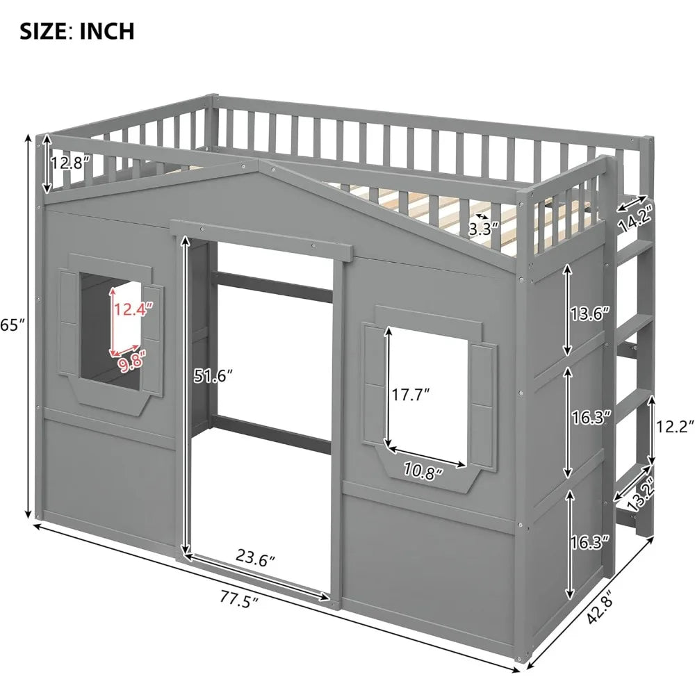 Twin Solid Wood Loft Bed Frame Playhouse