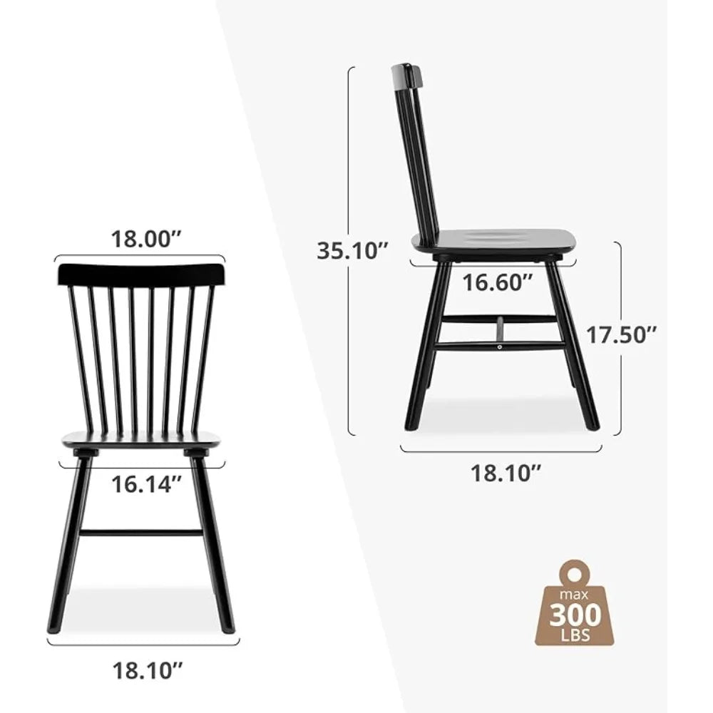 Set of 4, Spindle Back Wooden Chairs for Kitchen and Dining Room, Black