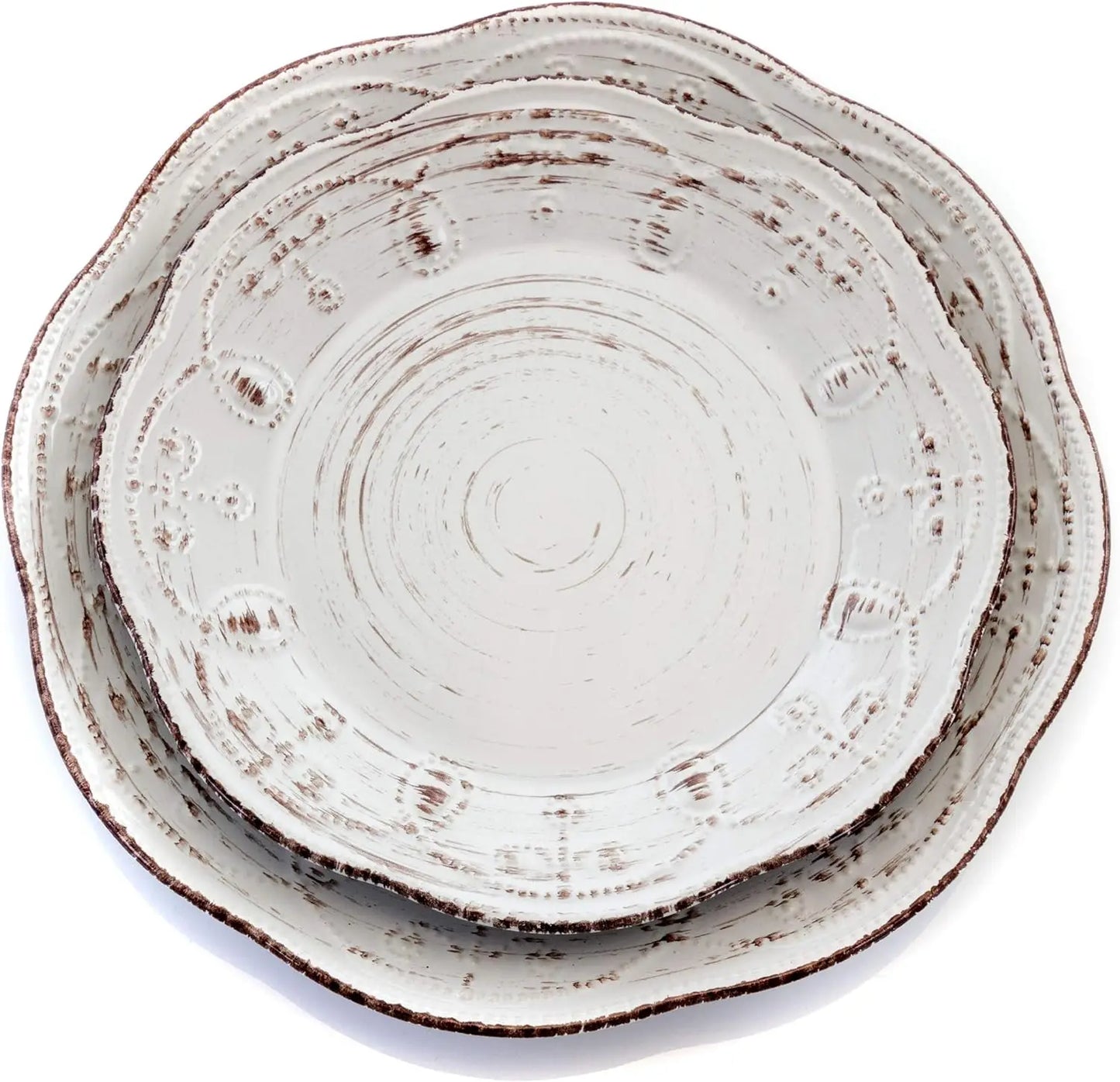 16 Piece Embossed Scalloped Stoneware Round Dinnerware Set