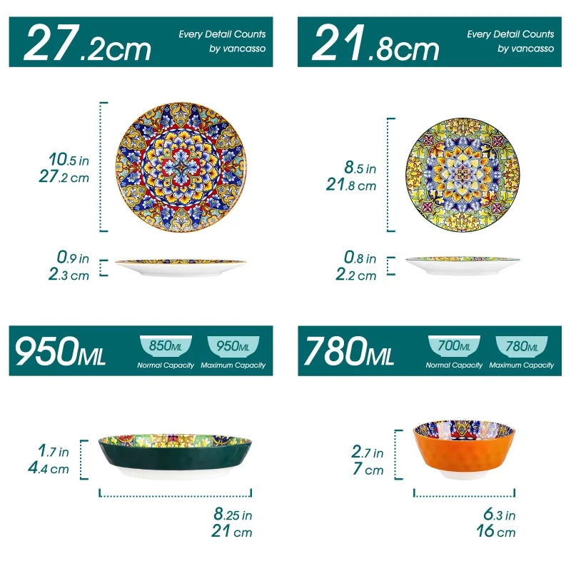 12/16/24 Piece Malacasa Bohemia Retro Ceramic Dinnerware Set