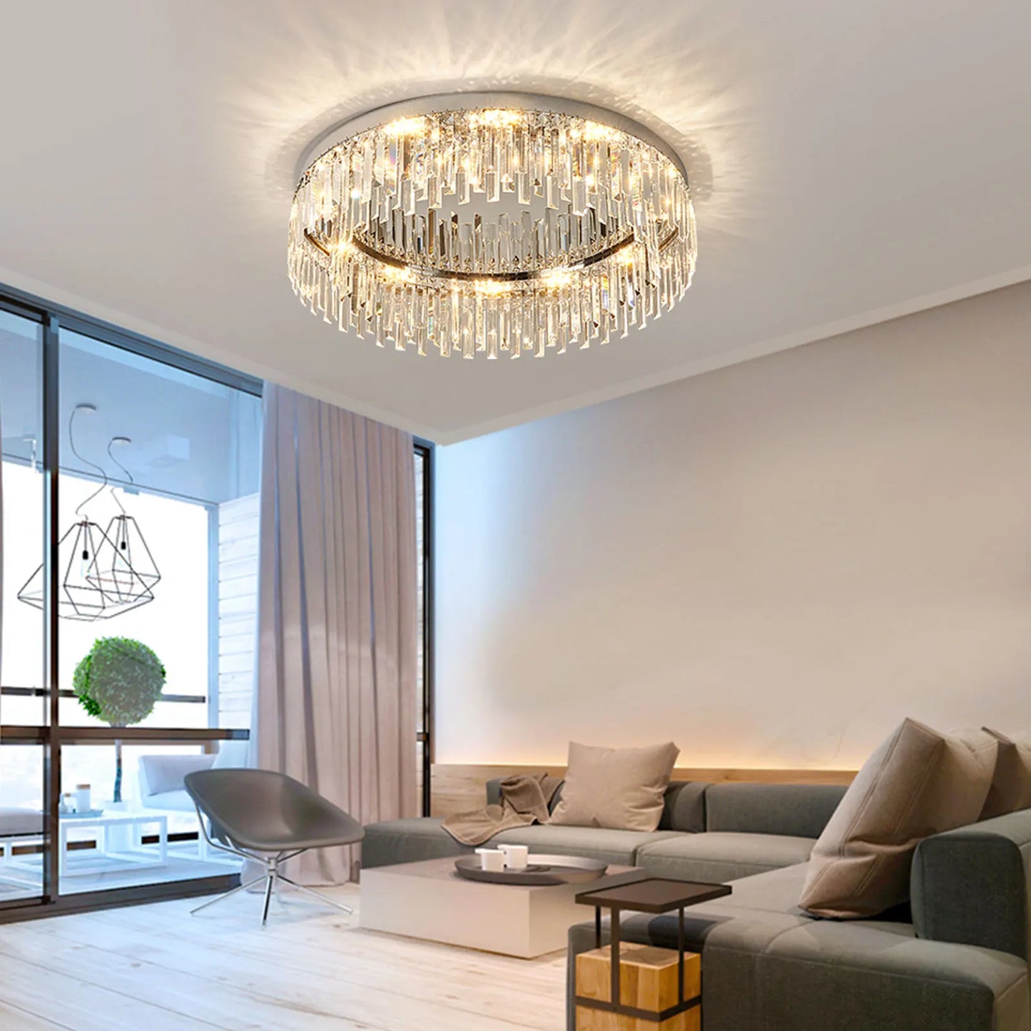 23.6inch Round Crystal Indoor Ceiling Lamp