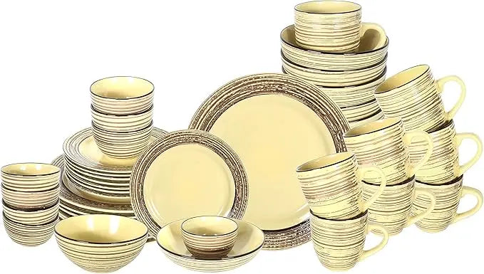 Handcrafted Tree Bark Effected Glaze Dinnerware Set (Service for 8-48pc Set)High Quality Durable Stoneware Material