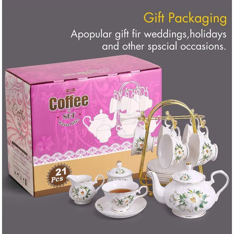 22-Piece Porcelain Ceramic Coffee/ Tea Gift Sets, Service for 6