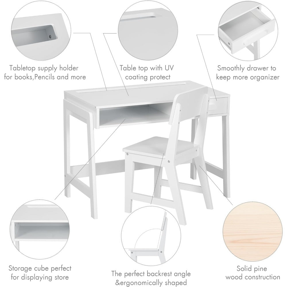 Kid's Wooden Study Table, Desk and Chair Set