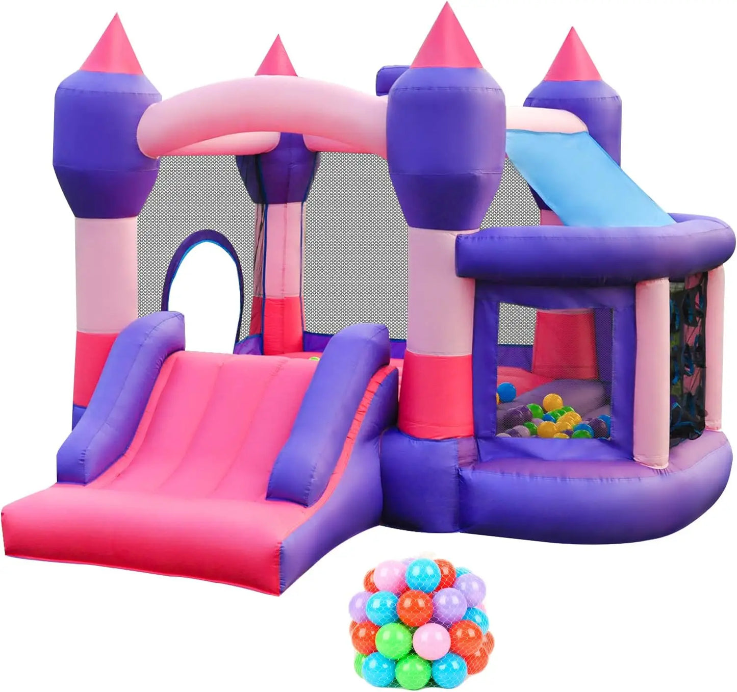 Inflatable Kid's Bounce House with Jumping Ball Pit & Basketball Hoop