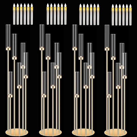4PCS 46"Tall Metal Floor Candlestick Holder With 24 PCS LED Candles