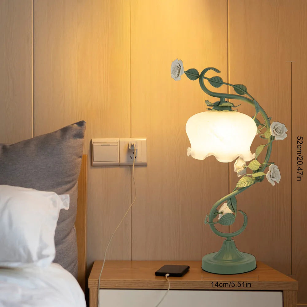 Green Bedside Flower Night Light Table Lamp