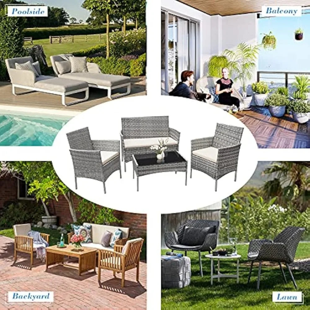 4 Piece Patio Furniture Set with Glass Table